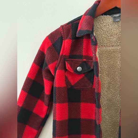 Eddie Bauer Kids Sherpa Lined Buffalo Plaid Fleece - Size 6/7 - Picture 2 of 6